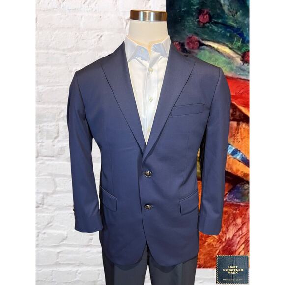 Hart Schaffner Marx 42R Basic Navy Blue Blazer Sport Coat Suit Jacket - Picture 5 of 15